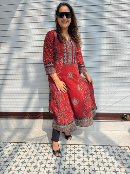 Natural-Dyed Ajrakh Hand Block Printed Kurta