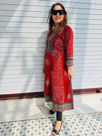 Natural-Dyed Ajrakh Hand Block Printed Kurta