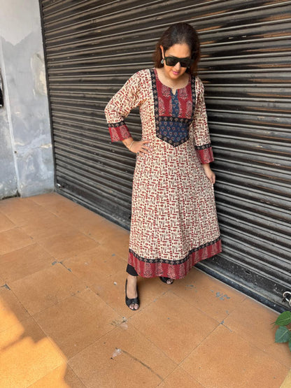 Handblocked Bagru Printed  12-Kali Kurta