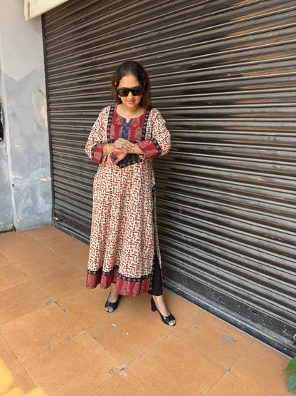 Handblocked Bagru Printed  12-Kali Kurta