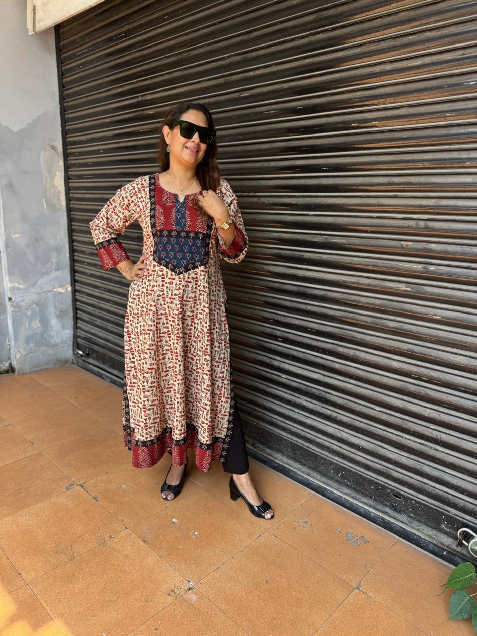 Handblocked Bagru Printed  12-Kali Kurta