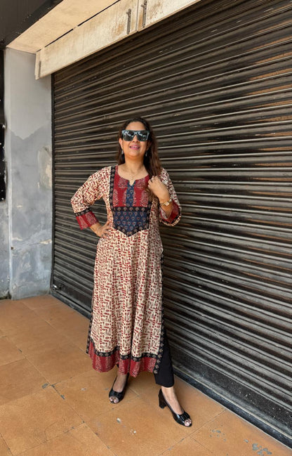 Handblocked Bagru Printed  12-Kali Kurta