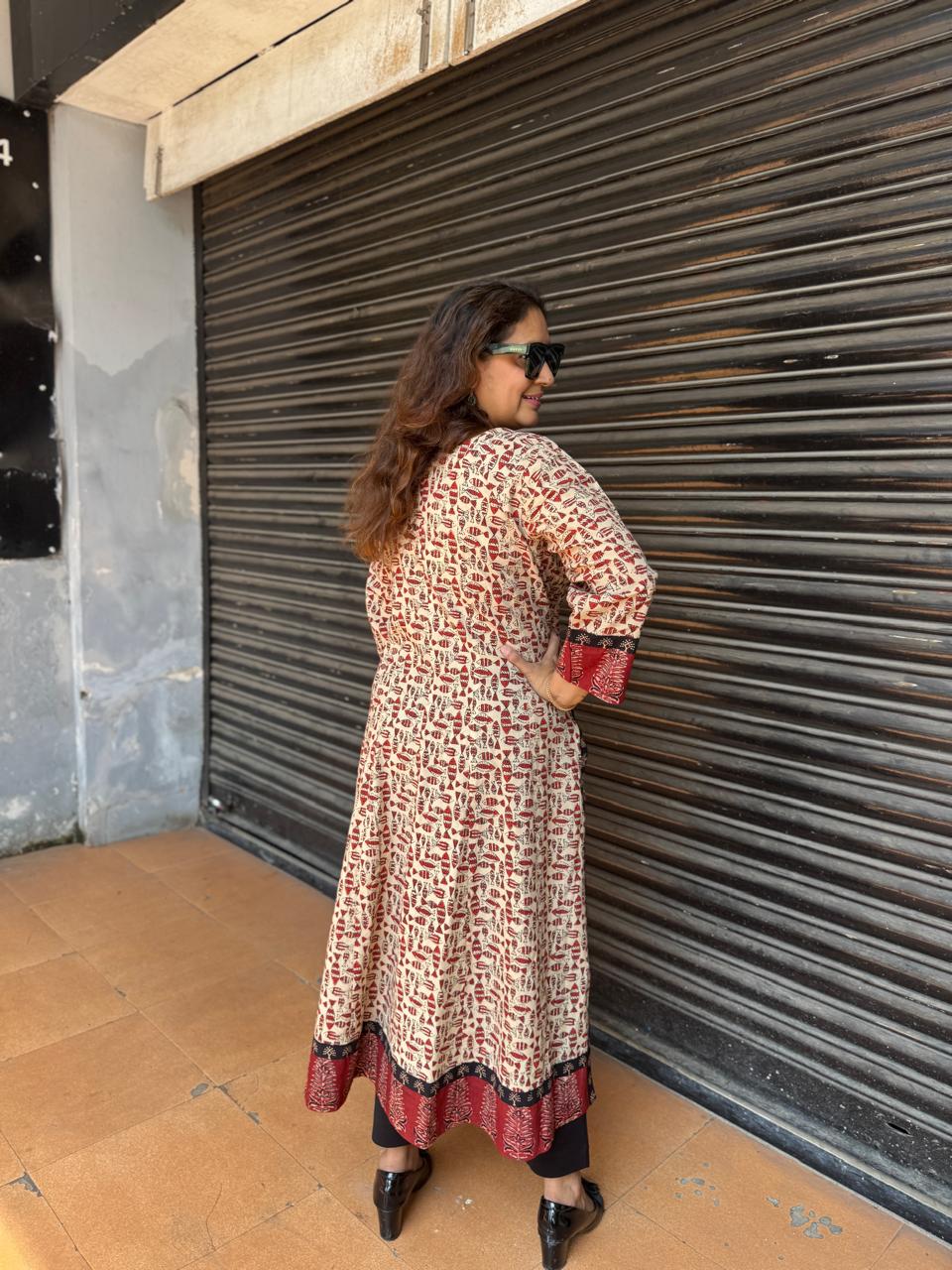 Handblocked Bagru Printed  12-Kali Kurta