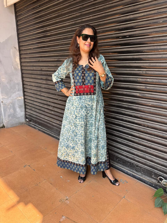 Natural-Dyed Vanaspati Hand Block Printed Kali Kurta
