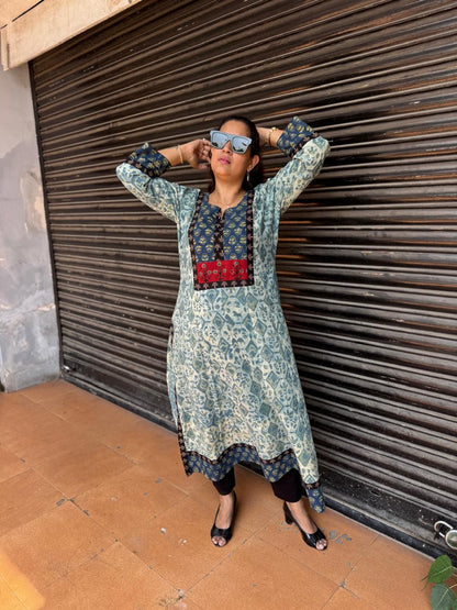 Natural-Dyed Vanaspati Hand Block Printed Kali Kurta