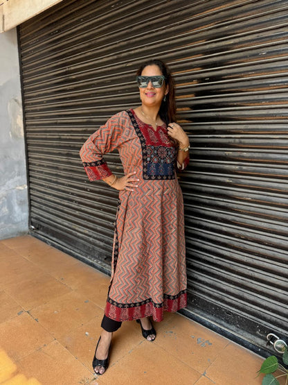 Handblocked Bagru Printed  12-Kali Kurta