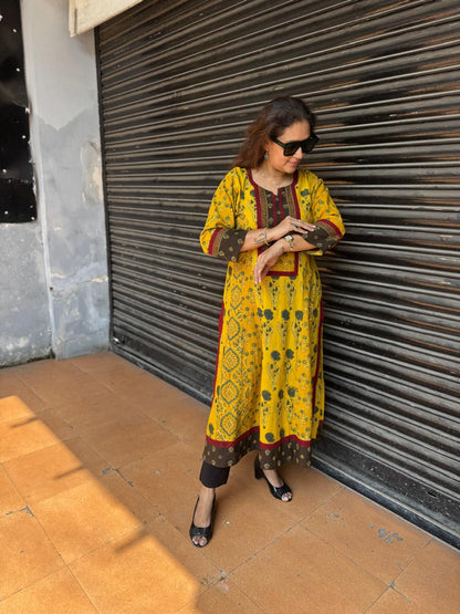 Natural-Dyed Multi-Print Ajrakh Kalidar Kurta