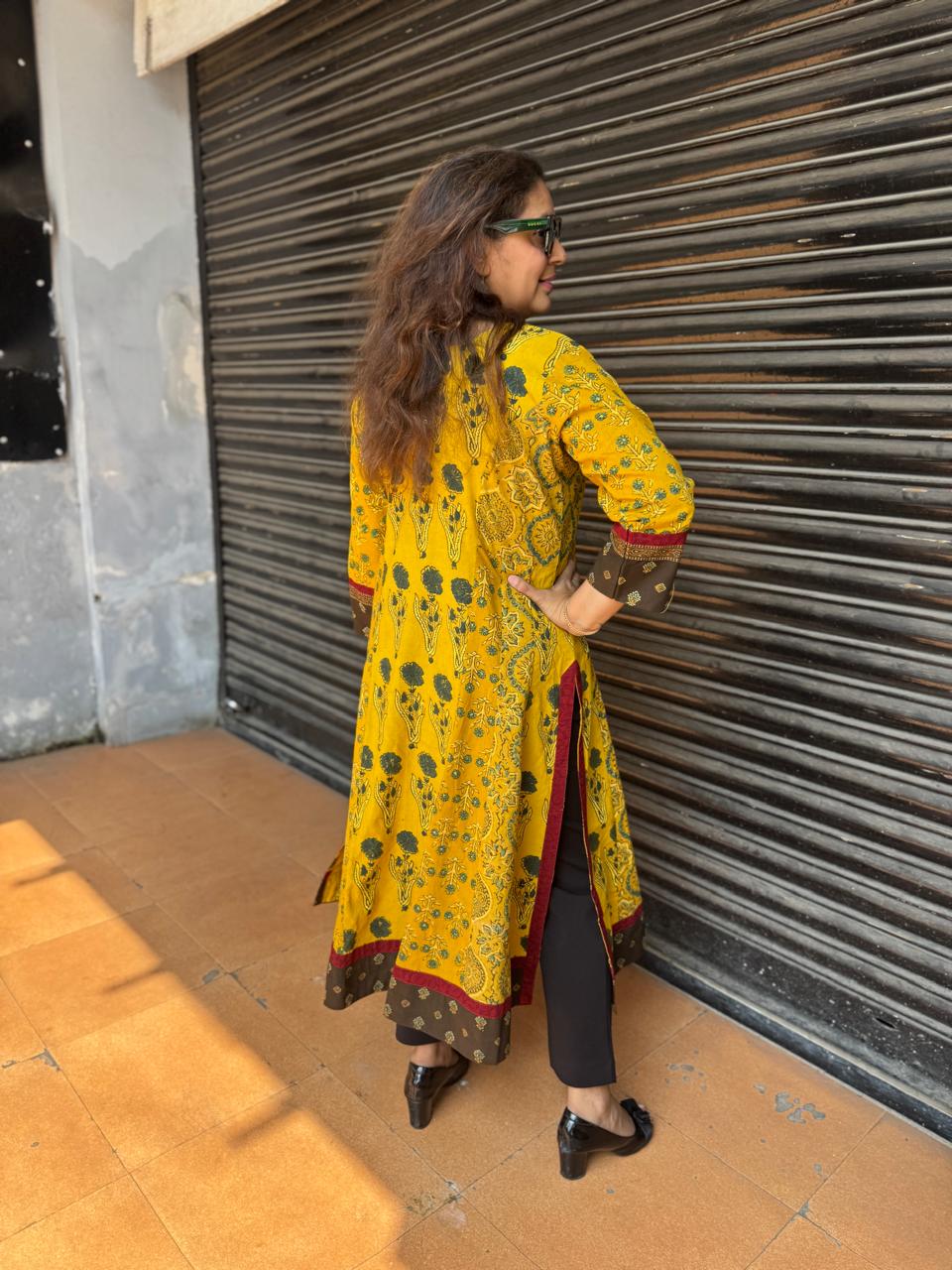 Natural-Dyed Multi-Print Ajrakh Kalidar Kurta