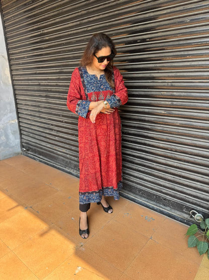 Rayon Ajrakh Kalidar Kurta