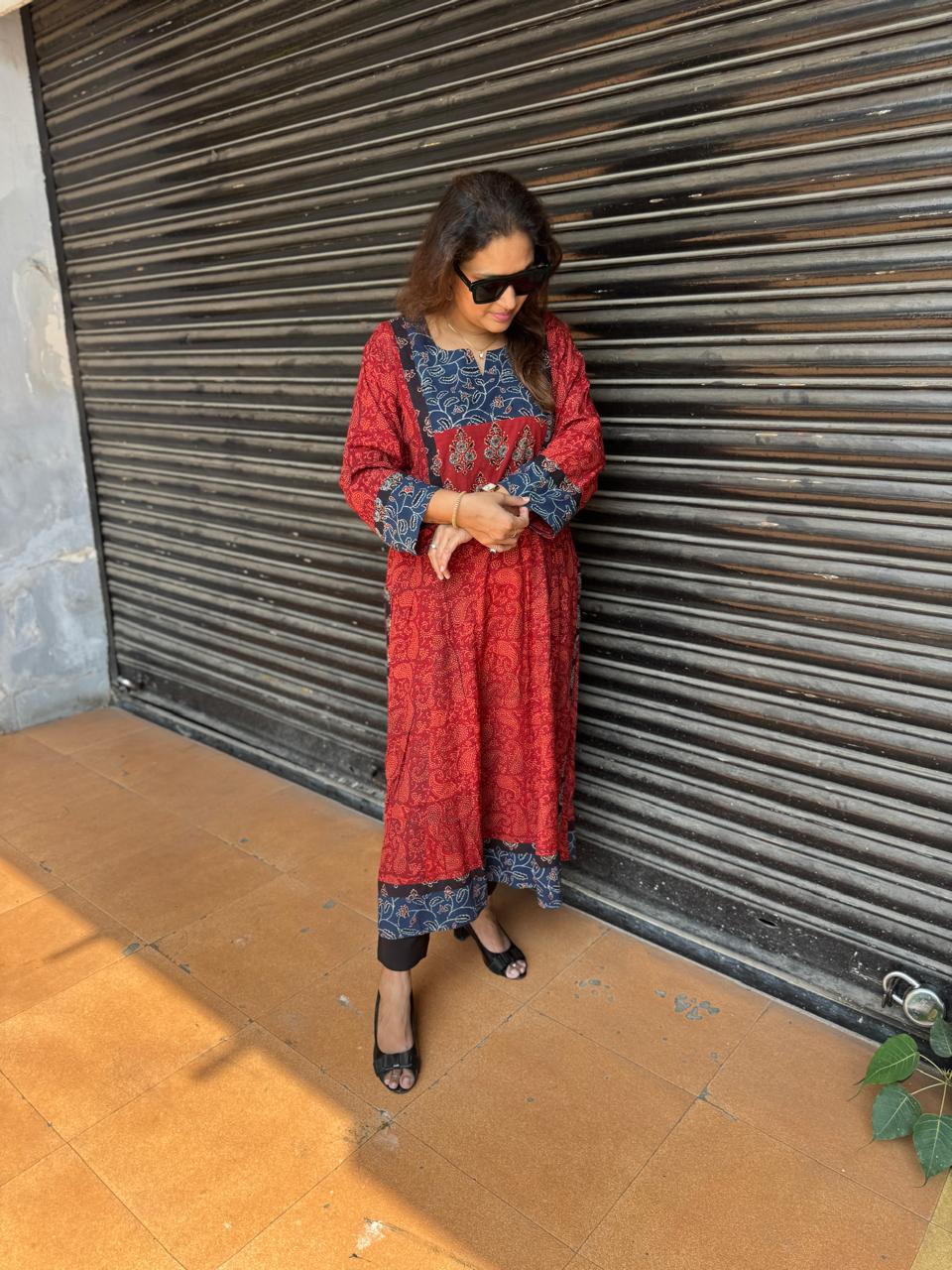 Rayon Ajrakh Kalidar Kurta