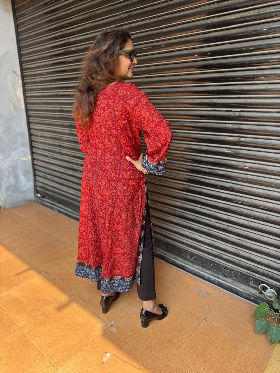 Rayon Ajrakh Kalidar Kurta