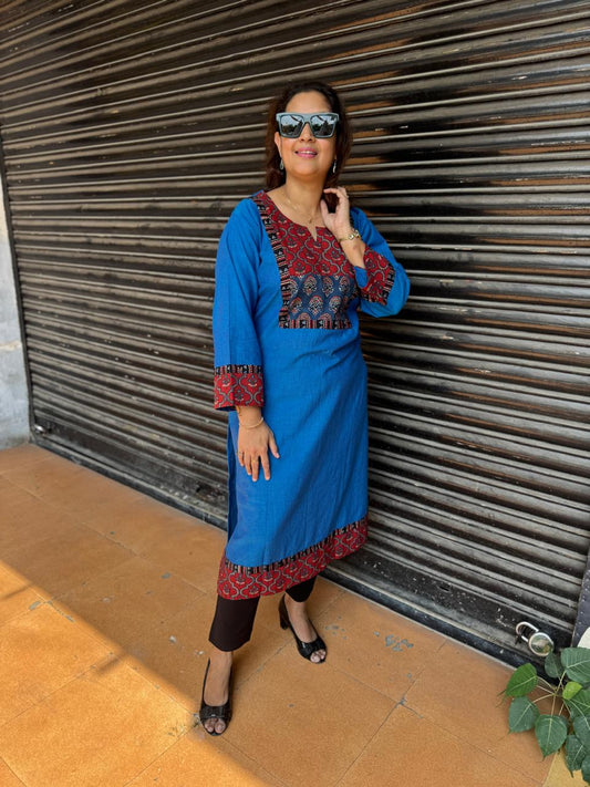 Mangalgiri Cotton Kurta with Ajrakh Yoke