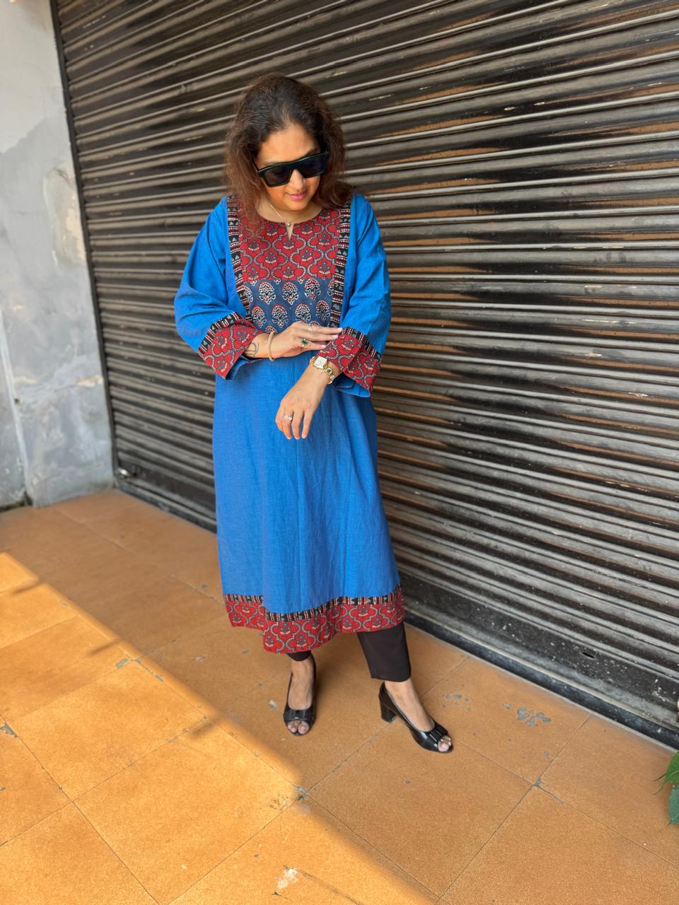 Mangalgiri Cotton Kurta with Ajrakh Yoke