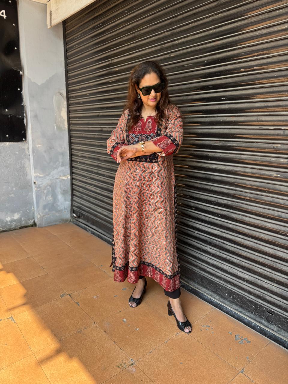 Handblocked Bagru Printed  12-Kali Kurta