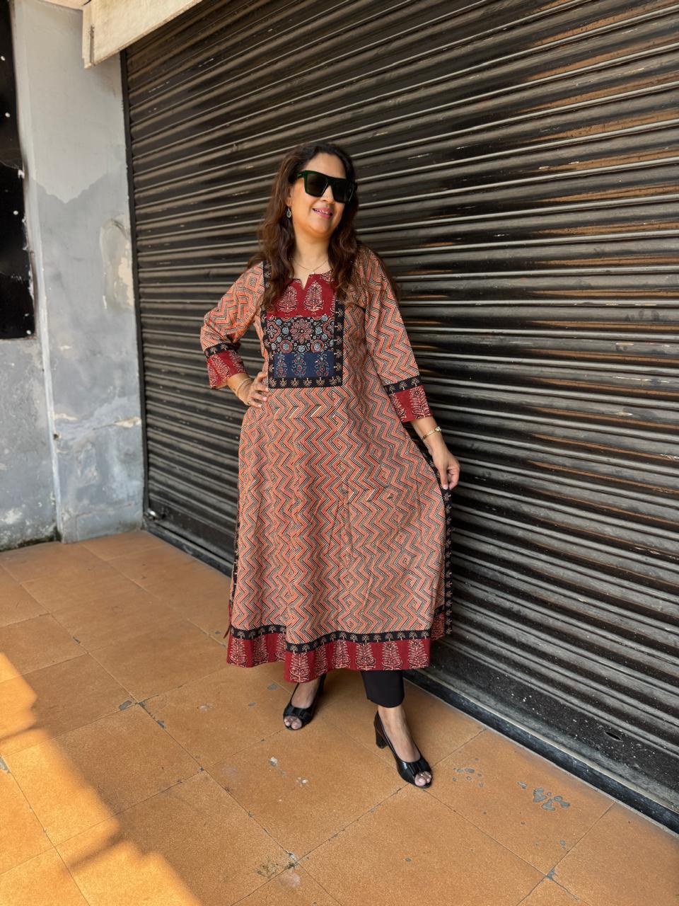 Handblocked Bagru Printed  12-Kali Kurta
