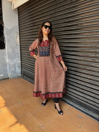 Handblocked Bagru Printed  12-Kali Kurta
