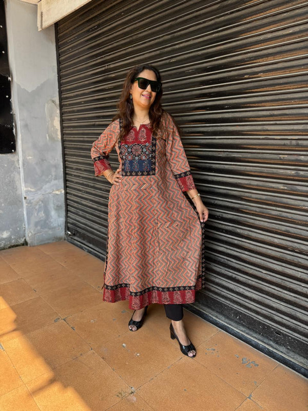 Handblocked Bagru Printed  12-Kali Kurta