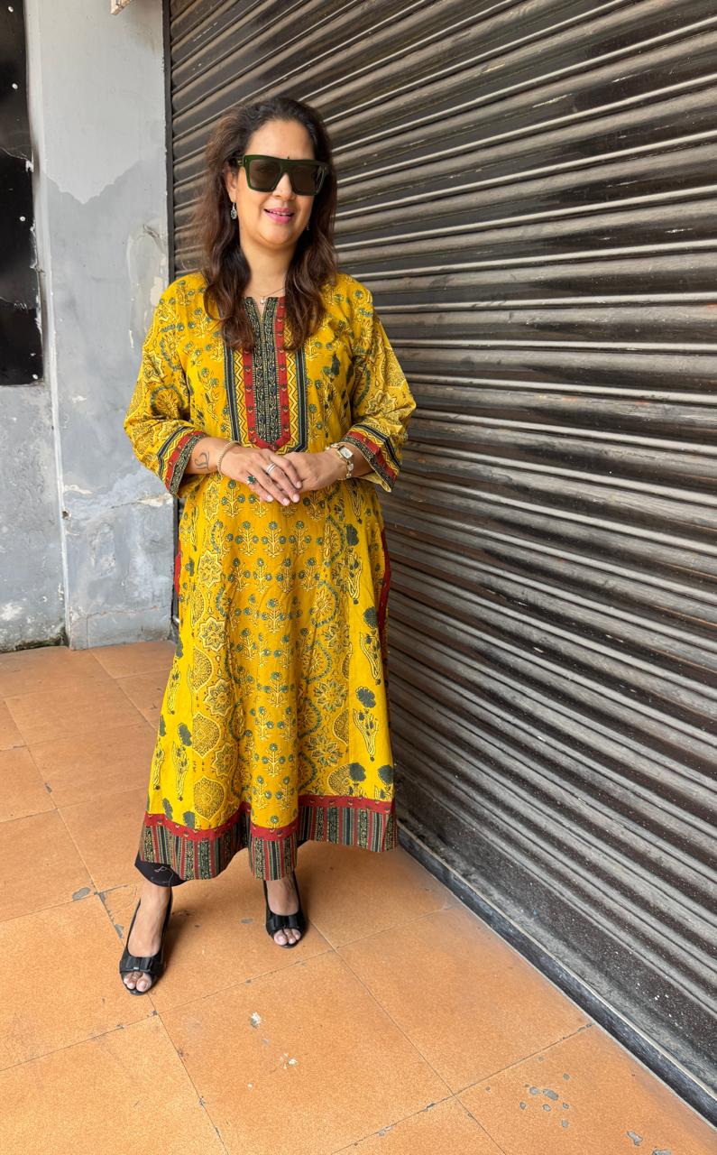 Natural-Dyed Multi-Print Ajrakh Kalidar Kurta