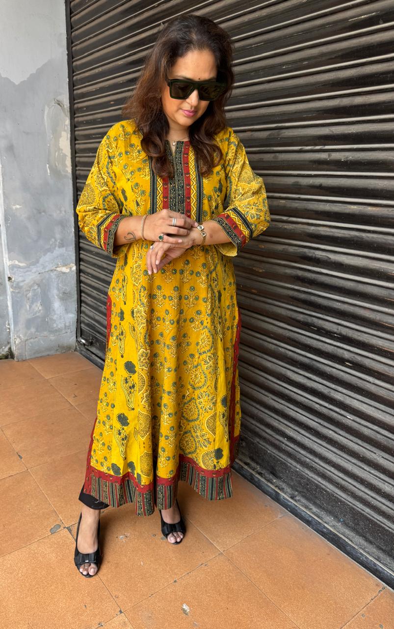 Natural-Dyed Multi-Print Ajrakh Kalidar Kurta