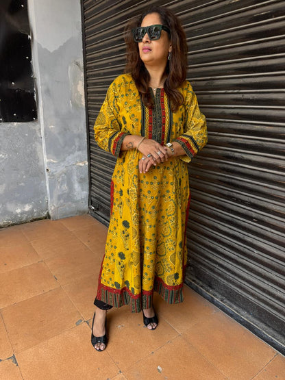 Natural-Dyed Multi-Print Ajrakh Kalidar Kurta