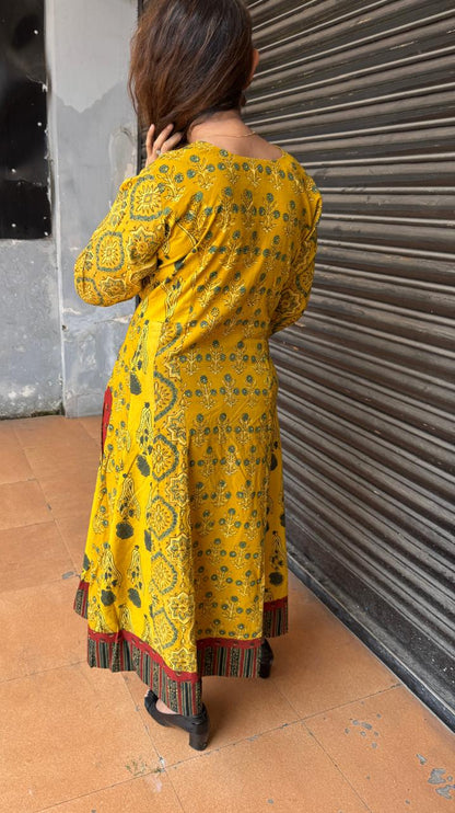 Natural-Dyed Multi-Print Ajrakh Kalidar Kurta