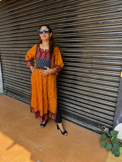 Mustard Yellow Bagh Print Kalidar Kurta